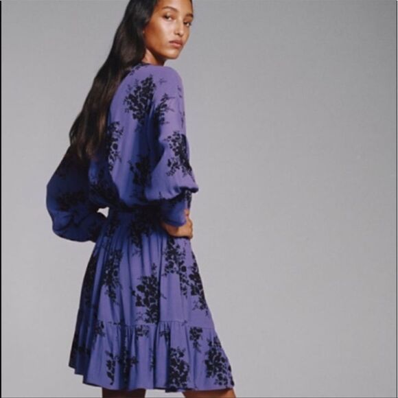 ZARA PURPLE SHORT FLORAL PRINT LOOSE-FITTING PLEATED DETAIL DRESS Sz-Med - Picture 3 of 15